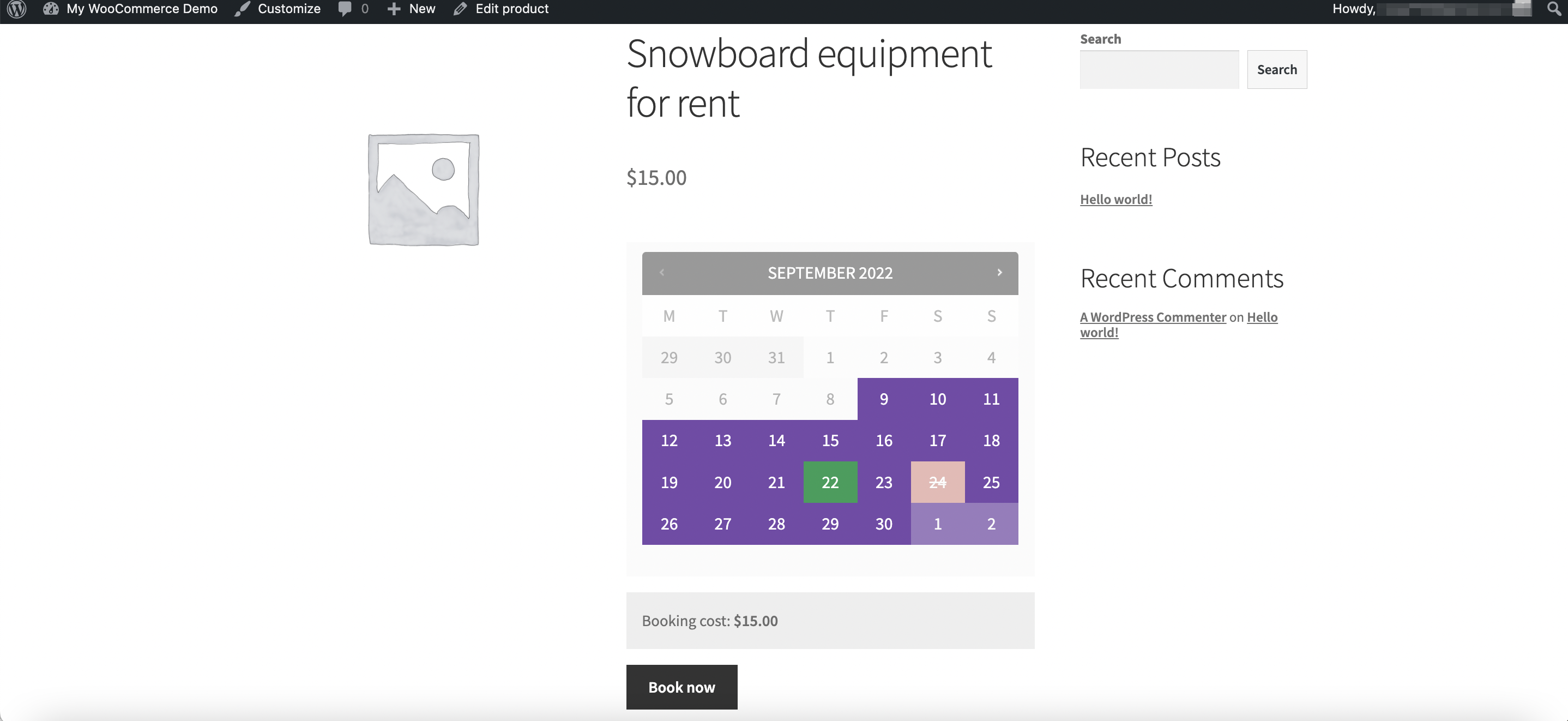 See WooCommerce Bookings extension on test site.png