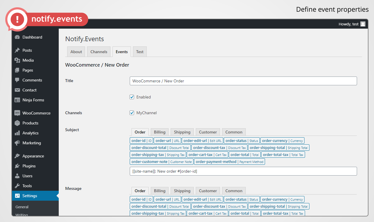 Notify.Events WordPress plugin - new order event.png