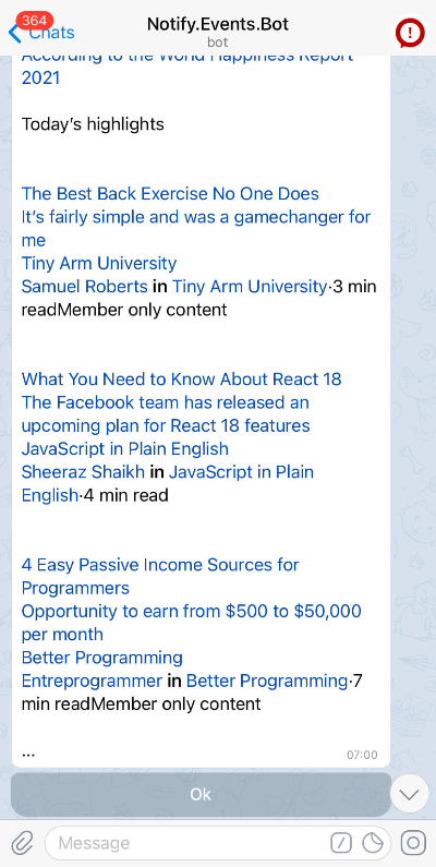Action button in Telegram - Notify.Events