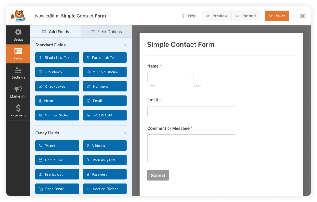 Wordpress формы плагин. Дизайн формы опроса. WPFORMS Lite.