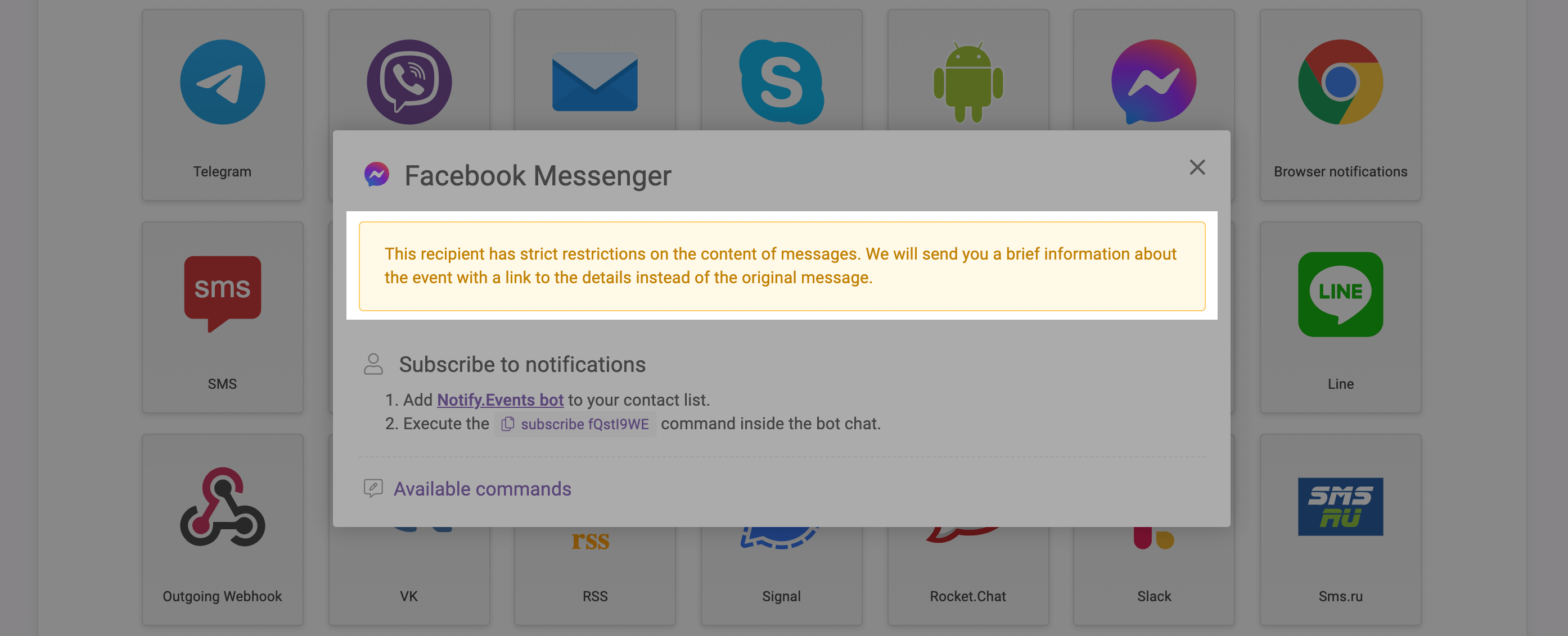 Facebook Messenger Warning