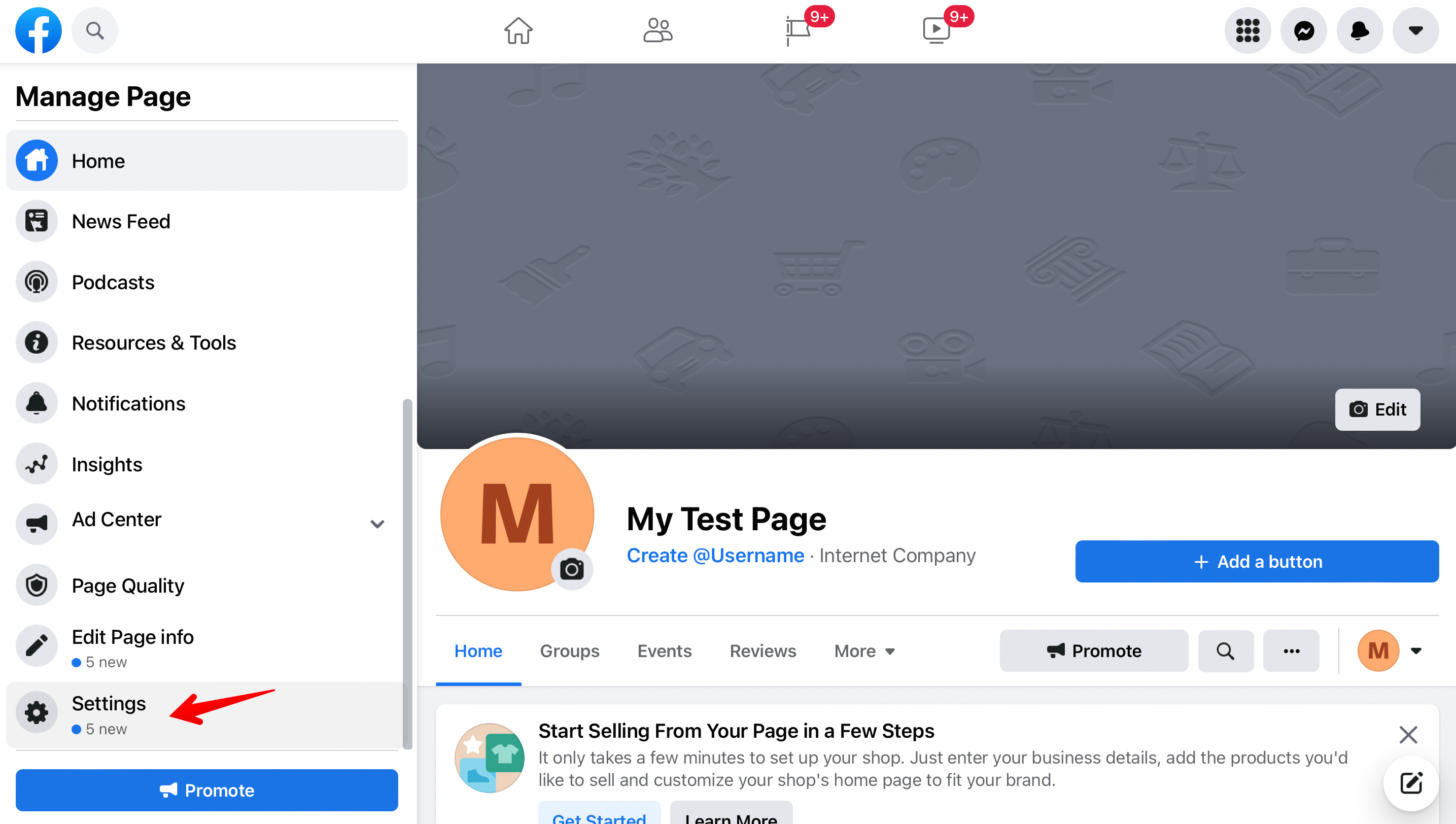 23 Create a page -  go to settings.png