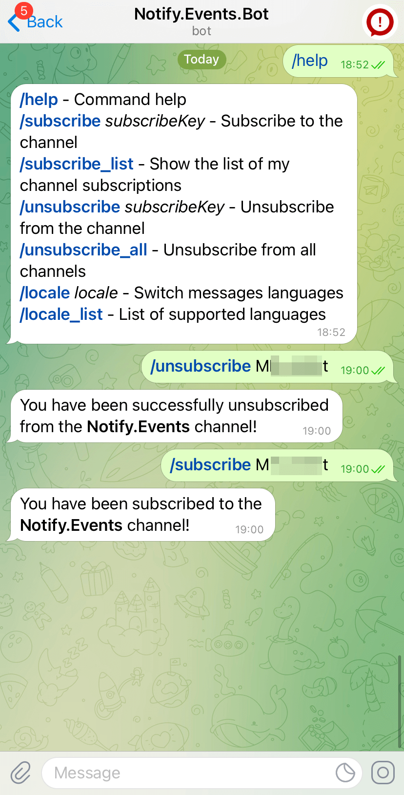 Отписка от канала Notify.Events в Telegram