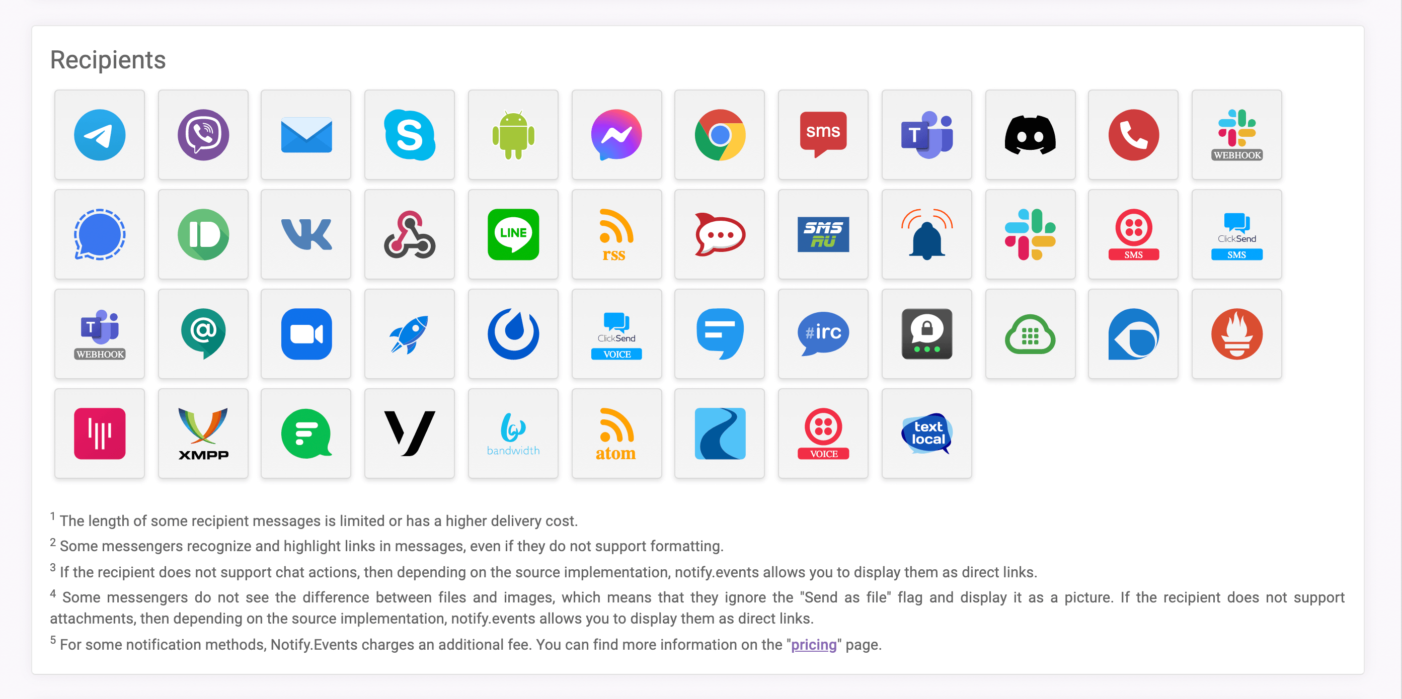 Notify.Events recipients