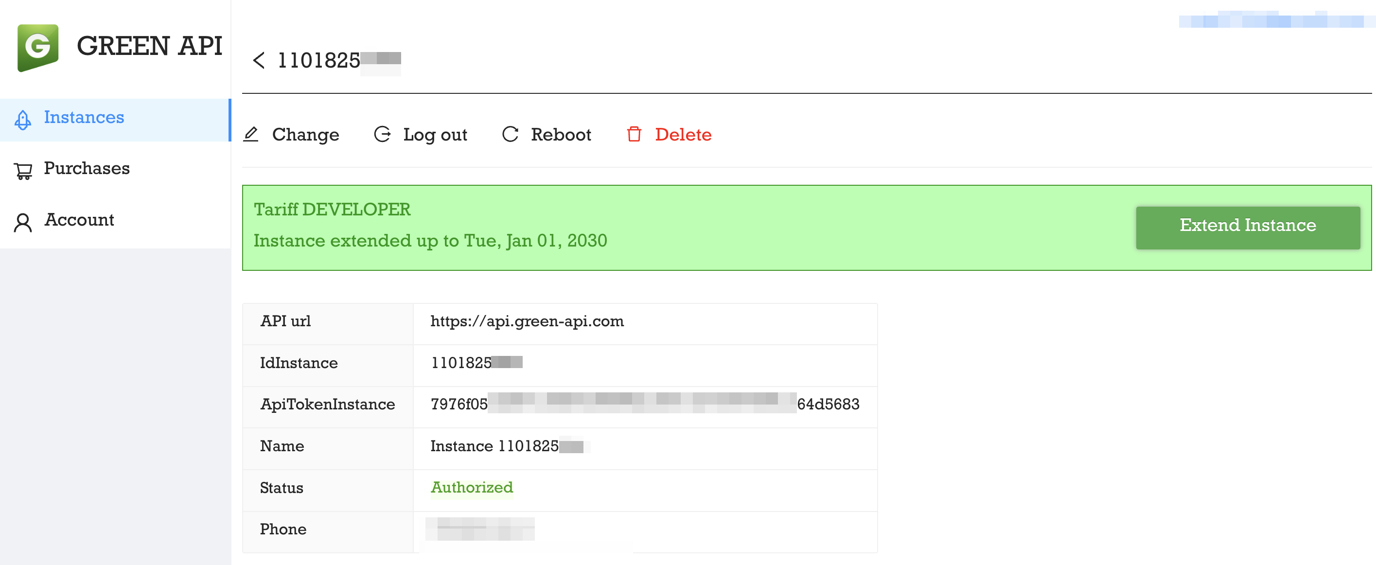 6. Authorized Green API instance.png